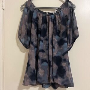 BCBGeneration Womens Cold Shoulder Blouse M Sheer Chiffon‎ Watercolor Romantic